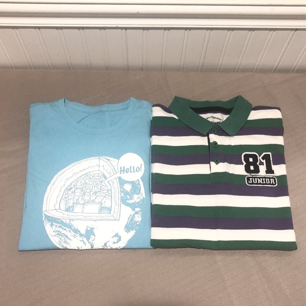 (2) Giordano Boys' Green/Purple Polo & Light Blue T Shirt 100% Cotton